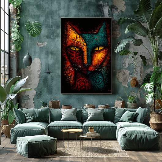 Poster Oracle de chat primal Art abstrait – Expressionnis