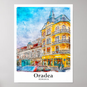 Poster Oradea Roumanie Voyage Aquarelle main tirée