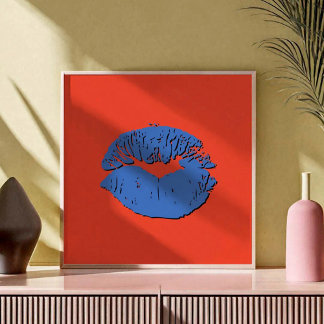 Poster Orange and Blue Kissing Lips