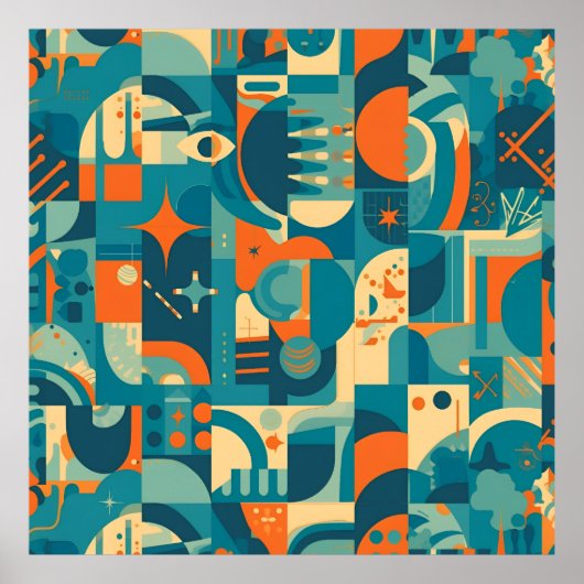 Poster Orange and Teal Geometric Abstract (Devant)