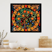 POSTER ORANGE ARBRE AVEC FEUILLES VERTS, FLEURS (Cuisine)