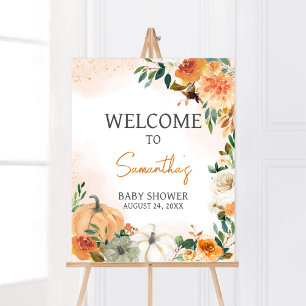 Poster Orange Automne Automne Citrouille Floral Bienvenue