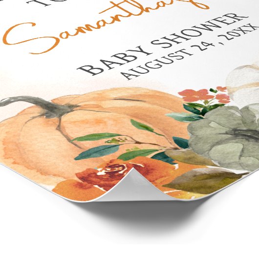 Poster Orange Automne Automne Citrouille Floral Bienvenue (Coin)