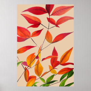 Poster Orange Autumn laisse l'aquarelle originale