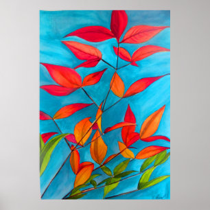Poster Orange Autumn laisse l'aquarelle originale