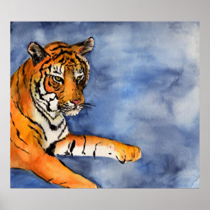 Poster Orange Bengal Tigre Aquarelle Imprimer