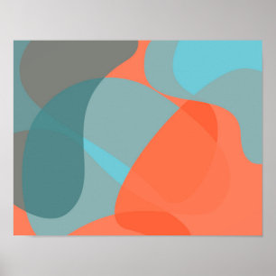 Poster Orange, bleu, moderne, tendance ondulé formes orga