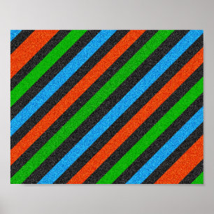 Poster Orange, Bleu, Vert, Parties scintillant noire rayé