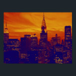 Poster Orange Blue Retro Pop Art New York City<br><div class="desc">New York City Midtown Image de style ancien - Vintage New York</div>