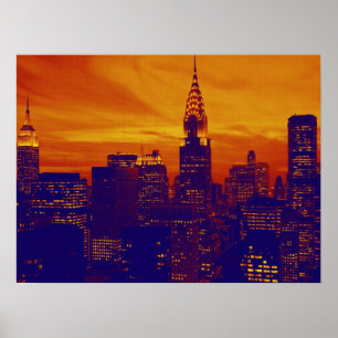 Poster Orange Blue Retro Pop Art New York City