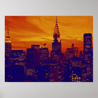 Poster Orange Blue Retro Pop Art New York City
