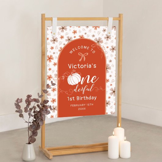 POSTER ORANGE BOW & ARCH FALL PUMPKIN FLOWERS BIRTHDAY