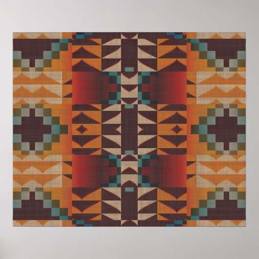 Poster Orange Brown Rouge Turquoise Bleu Ethnic Tribal Mo (Devant)