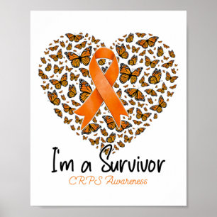 Poster Orange Butterfly Heart Je suis un survivant Crps d