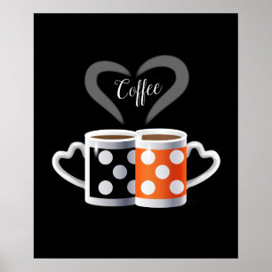 Poster Orange + Café noir Couleur pois Pot tendance