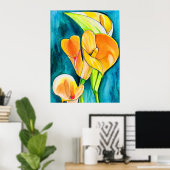 Poster Orange Calla fleurs de laine aquarelle art (Bureau à domicile)