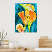 Poster Orange Calla fleurs de laine aquarelle art (Cuisine)