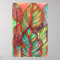 Orange Canna feuille aquarelle art original