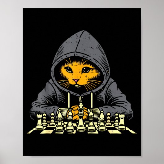 Poster Orange Cat Hoodie Playing Chess Game Cool Women Me (Devant)
