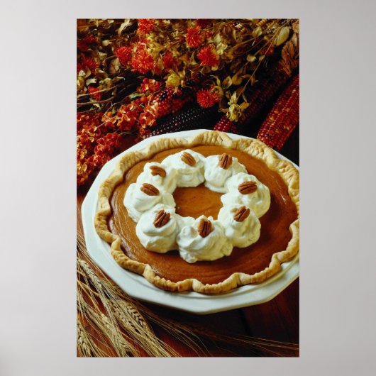 Poster Orange citrouille crème à tarte fleurs (Devant)