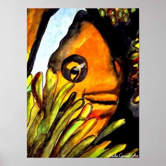 Poster Orange Clown Poisson aquarelle peinture d'art orig (Devant)