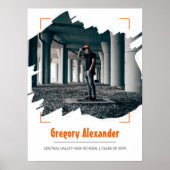 Poster Orange Edgy Abstrait Brushstroke Photo Graduation (Devant)