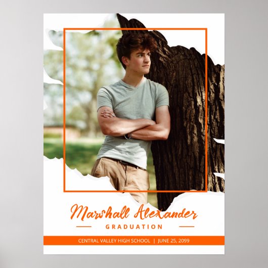 Poster Orange Edgy Abstrait Torn Photo Graduation (Devant)