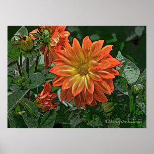 POSTER "ORANGE ET DAHLIA JAUNE"