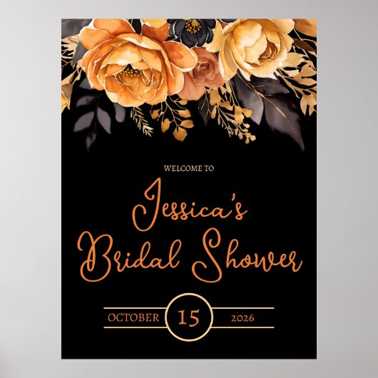 Poster Orange et Noir, Halloween, Shower Floral de Mariag (Devant)