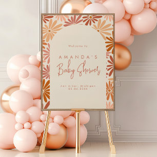 Poster Orange et rose Retro Floral Super Baby Welcome