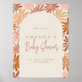 Poster Orange et rose Retro Floral Super Baby Welcome (Devant)