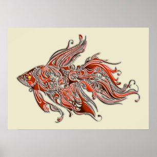 Poster Orange et rouille Tourbillonnant Fantail Goldfish
