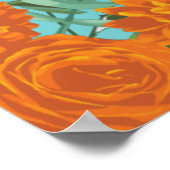 Poster Orange et Turquoise Aqua Peony Rose Mariage Floral (Coin)