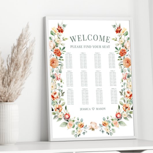 Poster Orange fleurie fil jardin plan de salon de mariage