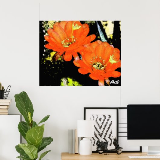 POSTER ORANGE FLEURS (Bureau à domicile)