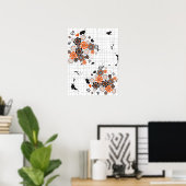 Poster Orange Fleurs Chicks Grunge Ink Blots Doodles Kid (Bureau à domicile)