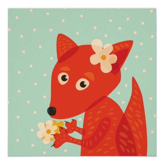 Poster Orange Fox Kawaii Cute Kids (Devant)