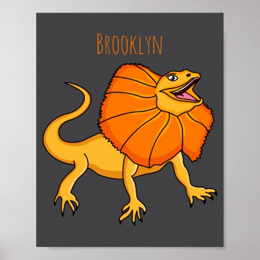 Poster Orange Frilled Neck Lizard Cartoon Illustration Ba (Devant)