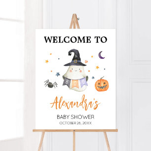 Poster Orange Halloween Ghost Petit Boite Bienvenue