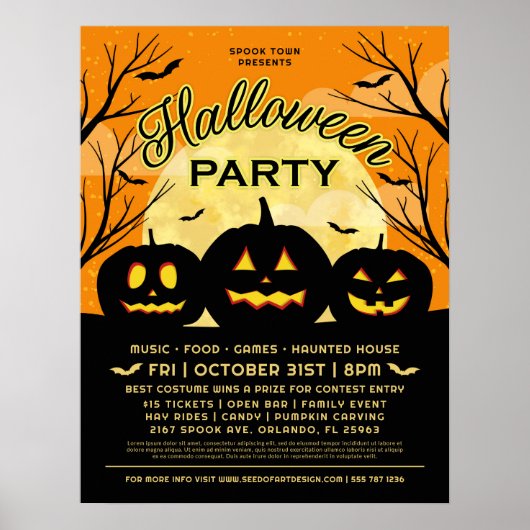 Poster Orange Halloween Party Black Citrouilles événement (Devant)