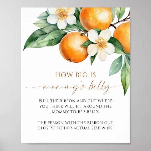 Poster Orange How Big is Mommy's Belly Baby shower Game (Devant)