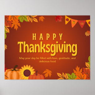 Poster Orange Jaune Floral Thanksgiving