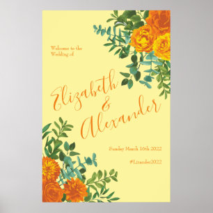 Poster Orange Jaune Rose Mariage Floral