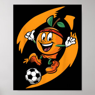Poster Orange Jouant au Football