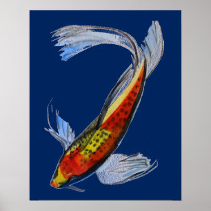 Poster Orange Koi japonais aquarelle poisson