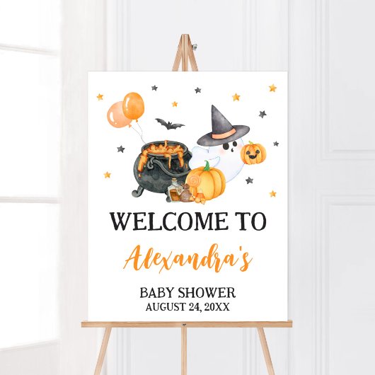 Poster Orange Little Boo Ghost Baby shower Bienvenue