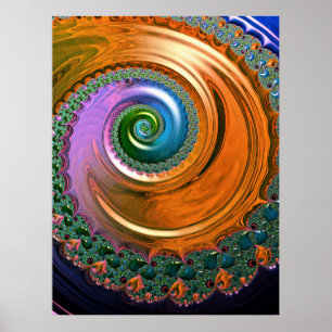 Poster Orange Mandelbrot Swirl