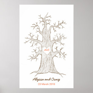 Poster Orange Mariage d'arbre d'empreintes digitales