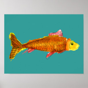 Poster Orange mignon art original poisson rouge