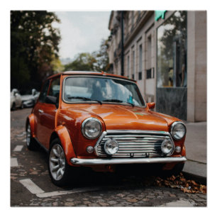 Poster Orange Mini Cooper Classic Car
